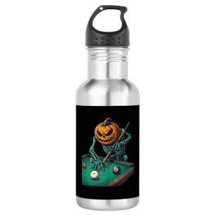 Garrafa Abóbora de Halloween Esqueleto Jogando Bilhar