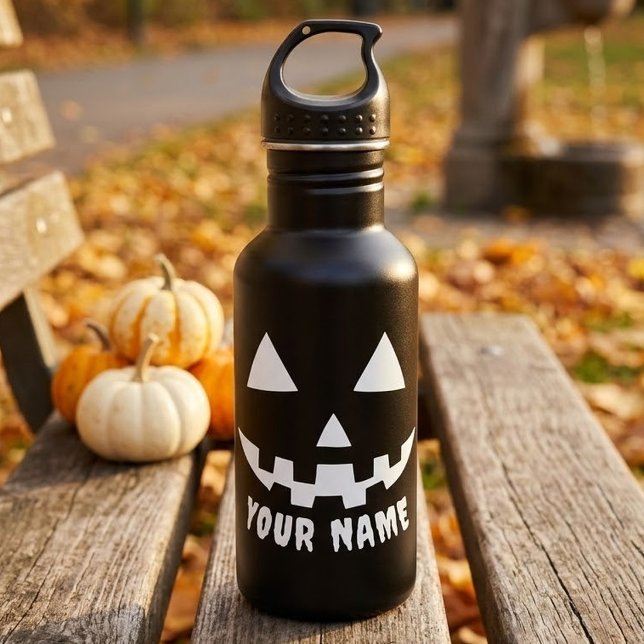 Garrafa Abóbora Personalizada de Halloween Nome Preto e Br (Criador carregado)
