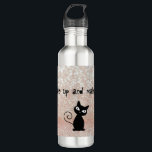 Garrafa Acordar brilhante e maquiagem de Gato Negro Whimsi<br><div class="desc">Um histórico glamouroso e elegante com gato caprichoso e mensagem motivacional. Um desenho elegante e sofisticado. A ideia legal perfeita de presente para ela em qualquer ocasião.</div>