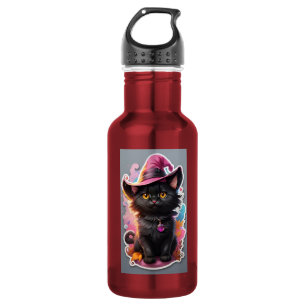 Garrafa Adesivo de Halloween de Gato Preto com Chapéu de B