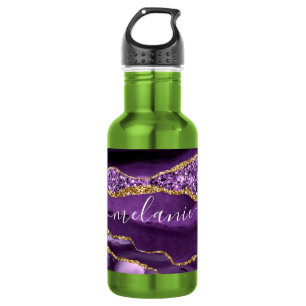 Garrafa Ágata Violeta Roxo Dourado Brilho Geodo Nome Perso