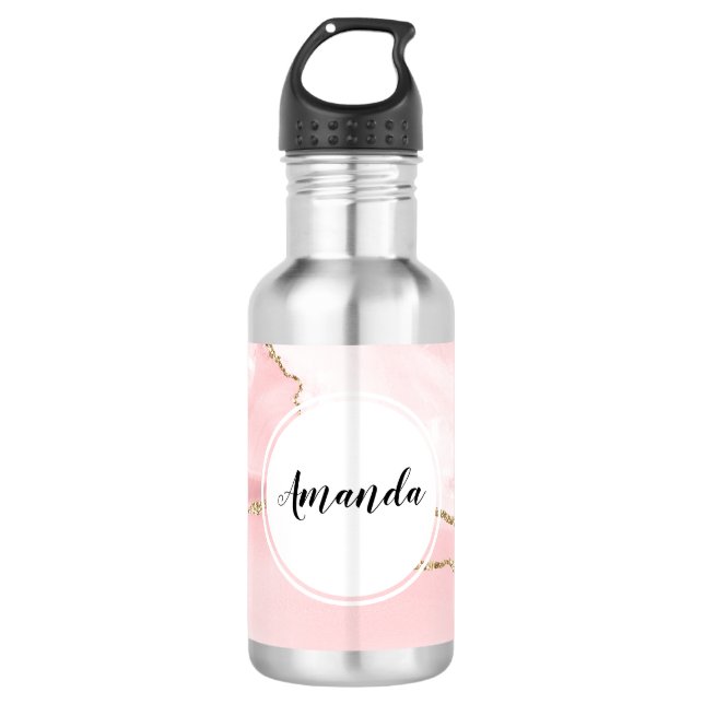 Garrafa Agite de Blush Rosa com Elegante de Fita Dourada (Frente)