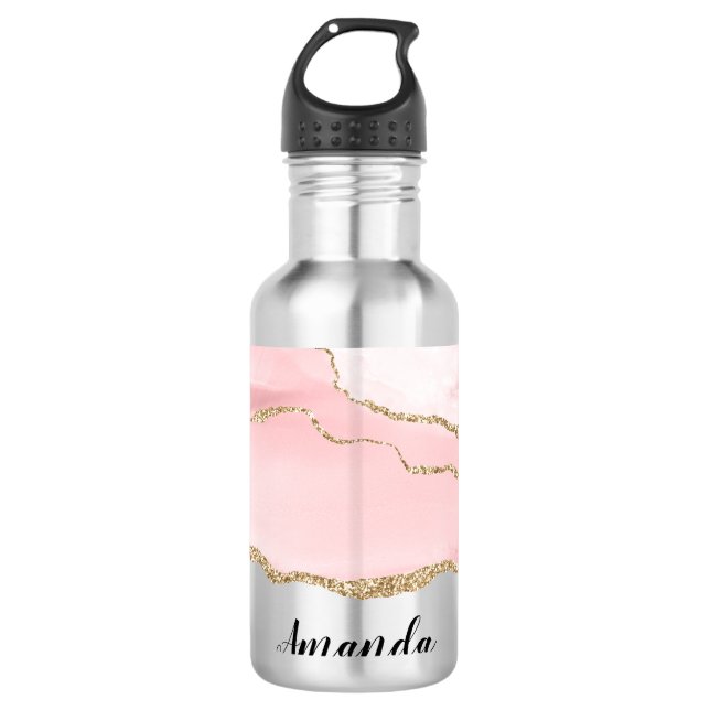 Garrafa Agite de Blush Rosa com Elegante de Fita Dourada (Frente)