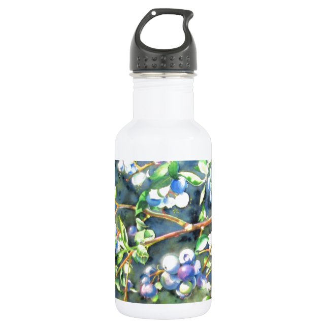 Garrafa Airelas azuis, pintura com fruta romântica (Frente)