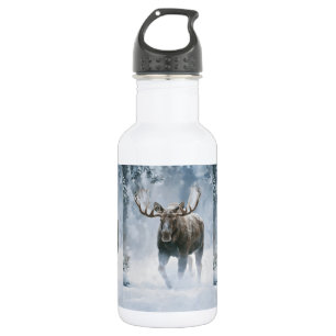 Garrafa Alce Macho Caminhando pela Neve Boreal