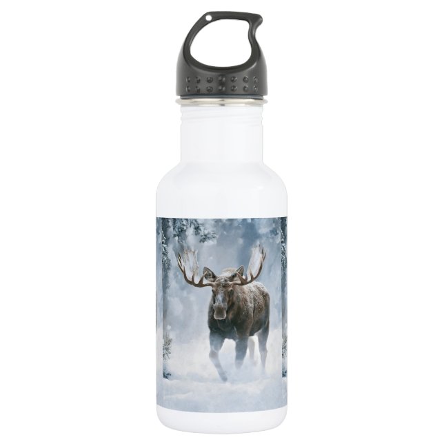 Garrafa Alce Macho Caminhando pela Neve Boreal (Frente)