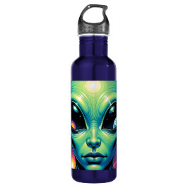 Garrafa Alienígena face com planetas reflexões nos olhos