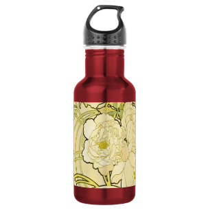 Garrafa Alphonse Mucha Peonias Padrão Floral Art Nouveau