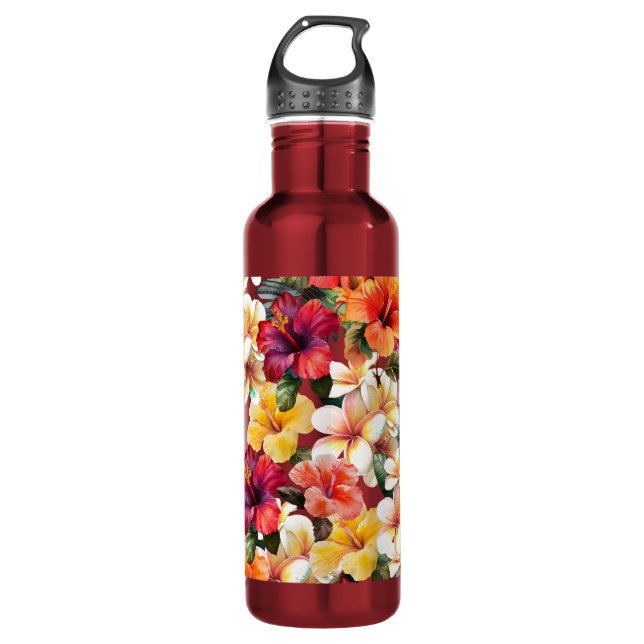 Garrafa Amarelo Branco Tropical Mint Hibiscus Floral (Frente)