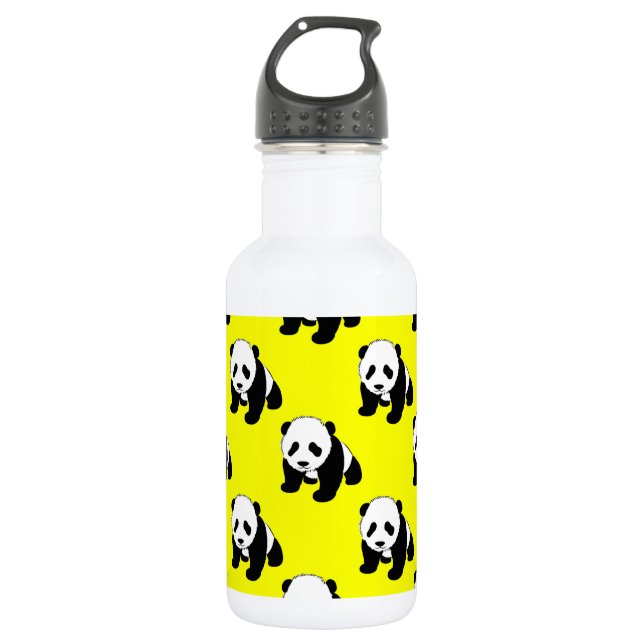 Garrafa Amarelo neônio, preto e branco, Panda bonita; (Frente)