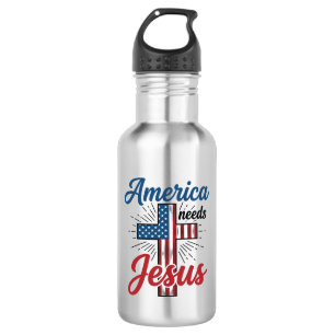 Garrafa America Precisa de Jesus Camisa Patriótica da Cruz