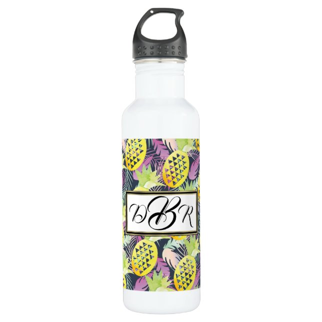 Garrafa Ananás Tropicais De Vidro Multicolores (Frente)