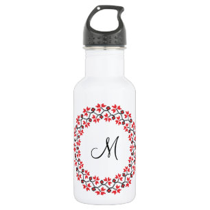Garrafa Anel de flor vermelha Monograma personalizado inic