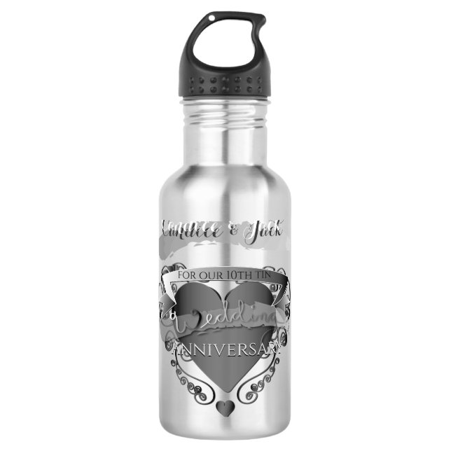 Garrafa "Aniversário de Casamento de 10 Tin" 3DHeart Emble (Frente)