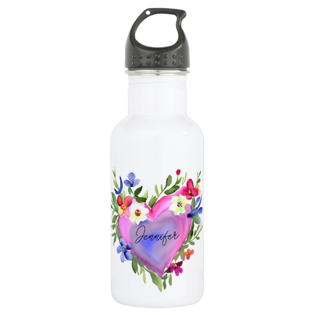 Garrafa Aquarela Floral Personalizada (Frente)