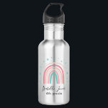 Garrafa Arco-arco-íris do aqua, rosa-cinza, personalizado<br><div class="desc">Script arco-íris aqua,  rosa-menina,  personaliza com nome e classe (ou uma mensagem diferente)</div>