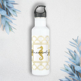 Garrafa Art Deco Ocean Wave Patten Dourada Glitter Seacava