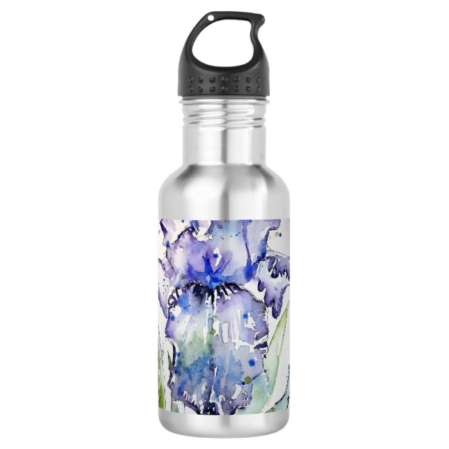 Garrafa Arte Azul Iris Flor Aquarela (Frente)