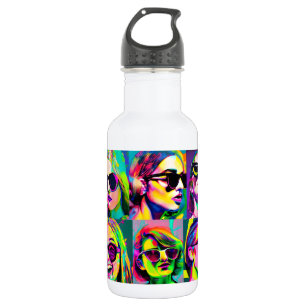Garrafa Arte Digital Abstrata Colorida   Mulheres de Óculo