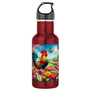 Garrafa Arte floral/de galo/ galinha da primavera