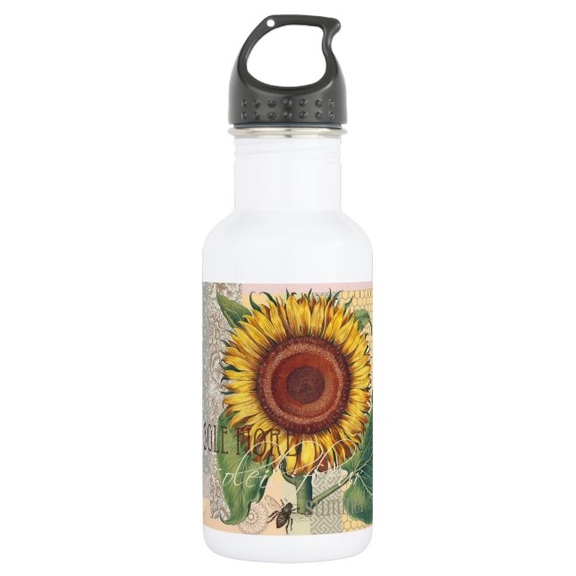 Garrafa Arte Floral de Girassol Vintage Damask (Frente)