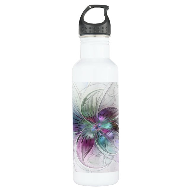 Garrafa Arte Fractal Moderna Floral Colorida Abstrato (Frente)