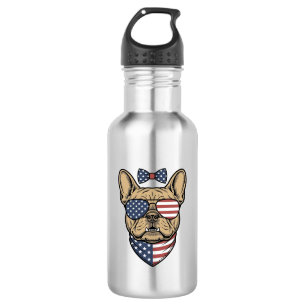 Garrafa Arte Vetorial de Bulldog Francês Patriótico Vintag
