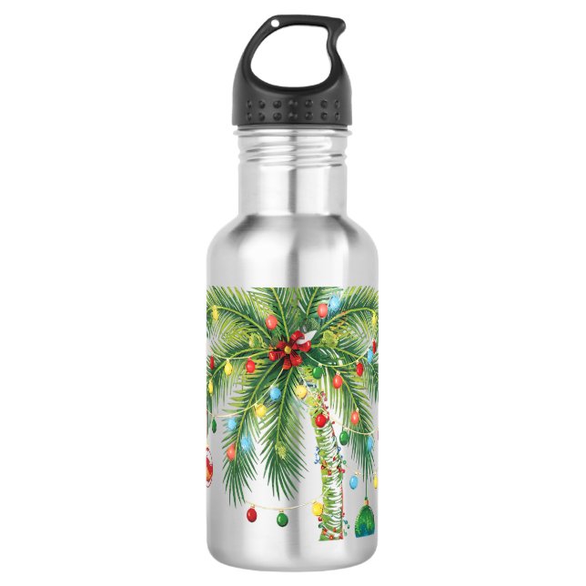 Garrafa Árvore tropical de palma de Natal com luzes e orna (Frente)