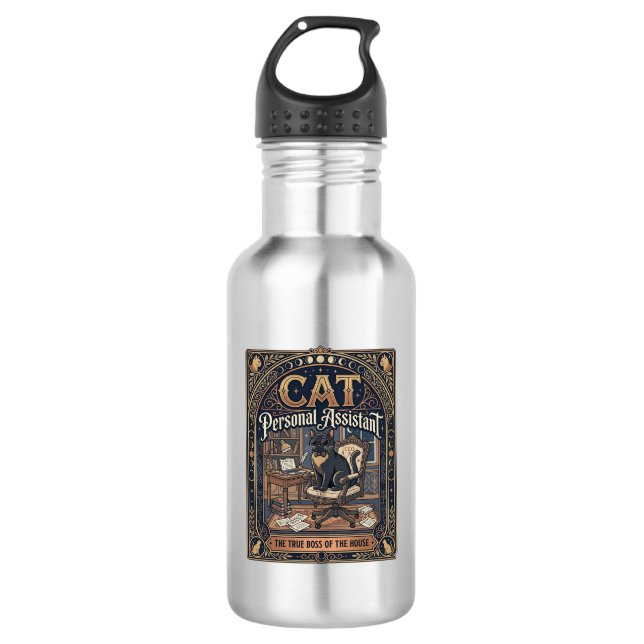 Garrafa Assistente Pessoal Gato Dono Engraçado Humor Gato  (Frente)