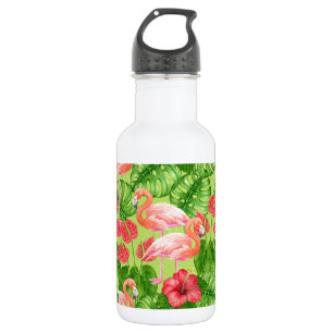 Garrafa Aves Flamingo e plantas tropicais