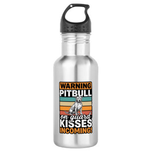 Garrafa Aviso de Pitbull Beijos a Caminho Design de Cachor