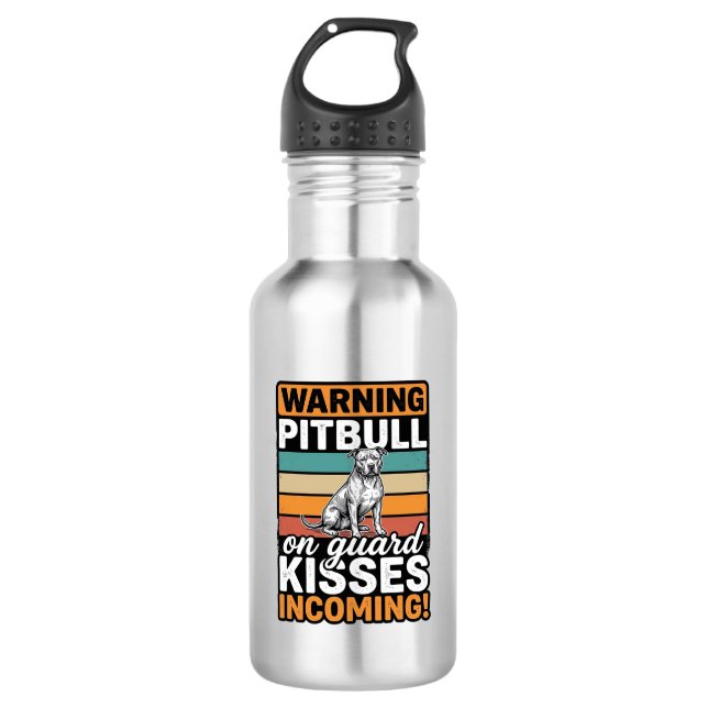 Garrafa Aviso de Pitbull Beijos a Caminho Design de Cachor (Frente)