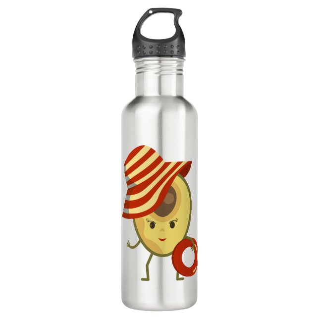 Garrafa Avocado, garota de praia com chapéu de sol e anel  (Frente)