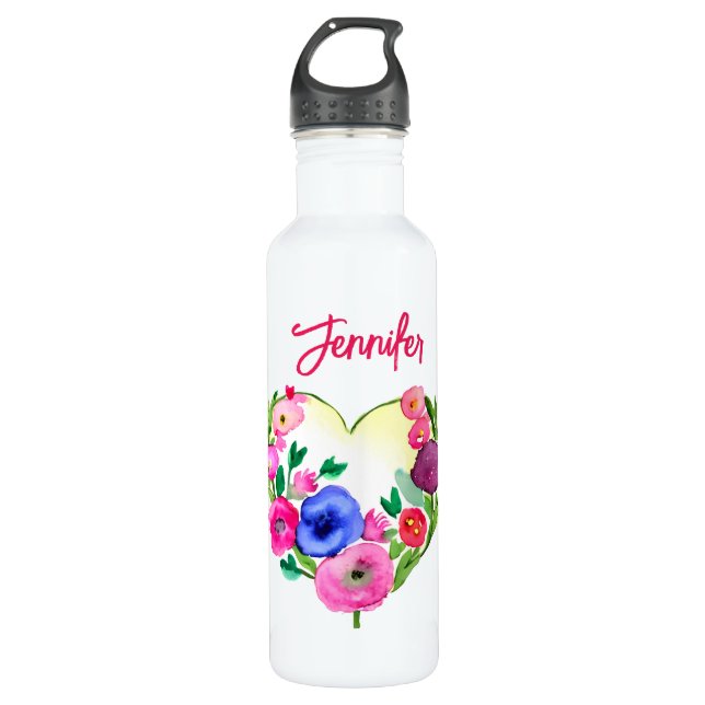 Garrafa Azul-aquarelas Floral Personalizado (Frente)