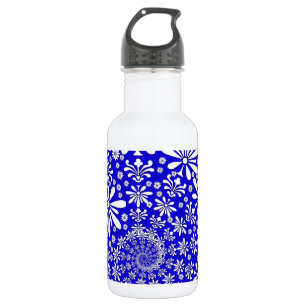 Garrafa Azul Cobalto e Padrão Floral Branco