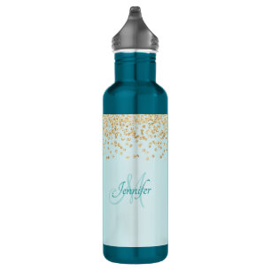 Garrafa Azul De Seafoam Com Brilhante Dourado