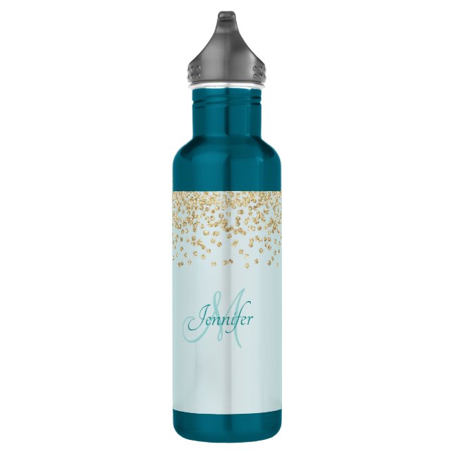 Garrafa Azul De Seafoam Com Brilhante Dourado (Direita)