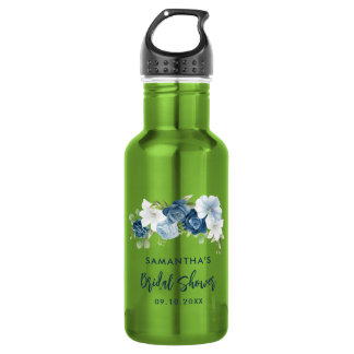 Garrafa Azul Empoeirado Floral Chá de Noiva Personalizado