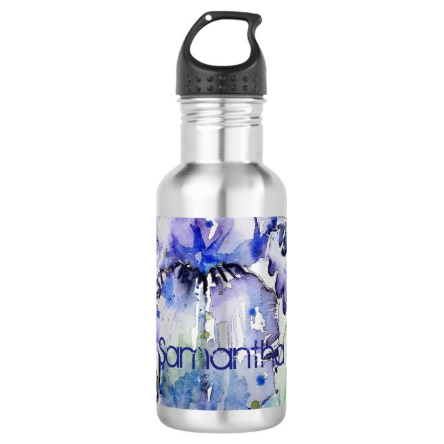 Garrafa Azul Iris Art Flor de Aquarelas 710 (Frente)