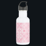 Garrafa azulejos ornamentados cor-de-rosa<br><div class="desc">Vários azulejos pintados à mão com elementos florais</div>