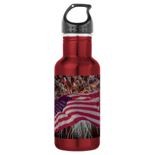 Garrafa Bandeira americana e fogos-de-artifício