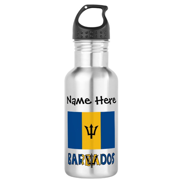 Garrafa Bandeira de Barbados Personalizada com Nome  (Frente)