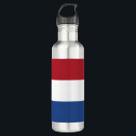 Garrafa Bandeira Holandesa<br><div class="desc">Esta design é constituída pela bandeira nacional dos Países Baixos (conhecida informalmente como Holanda), que é um país localizado principalmente na Europa Ocidental e parcialmente no Caribe, que constitui o maior país constituinte do Reino dos Países Baixos. Na Europa, é constituída por 12 províncias que fazem fronteira com a Alemanha...</div>