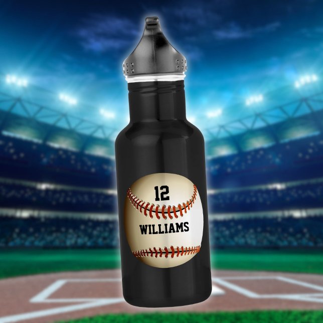 Garrafa Baseball de Número de Nome Personalizado (Personalized Name Number Baseball Stainless Steel Water Bottle)