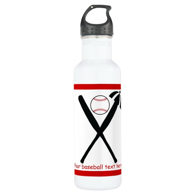 Garrafa Baterias cruzadas de baseball e boné preto, vermel (Frente)