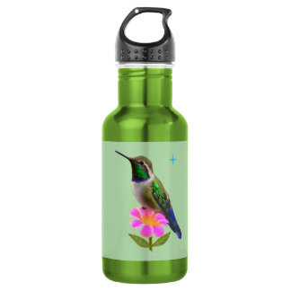 Garrafa Beija-flor moderno com flor em verde menta claro