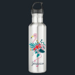 Garrafa Bela Arte Floral Flamingo Tropical Personalizada<br><div class="desc">Bonito garrafa de água floral flamingo personalizada.</div>
