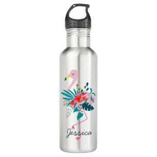 Garrafa Bela Arte Floral Flamingo Tropical Personalizada