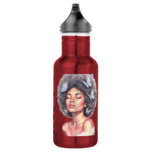 Garrafa Beleza Afro com Borboletas – Retrato em Aquarela