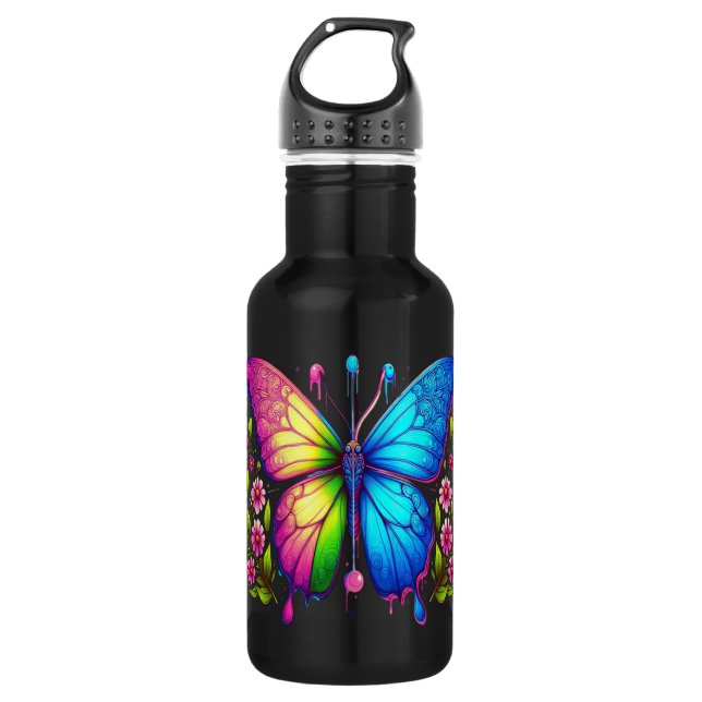 Garrafa Beleza Simétrica: Borboleta Rosa e Azul (Frente)